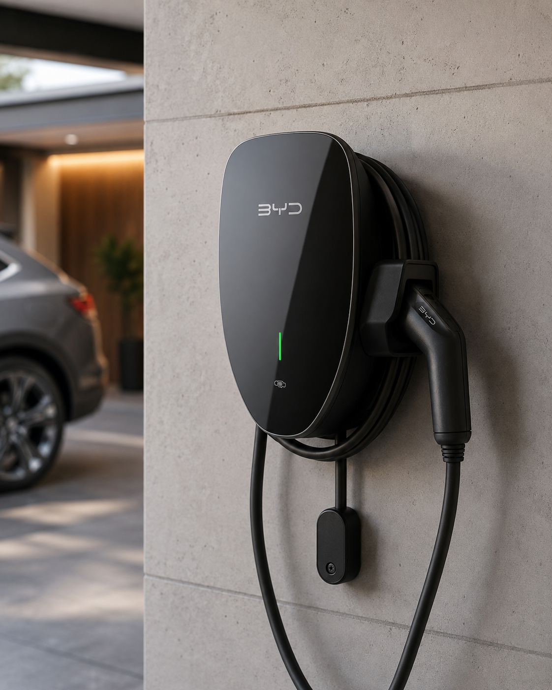 Wallbox BYD instalado em garagem residencial